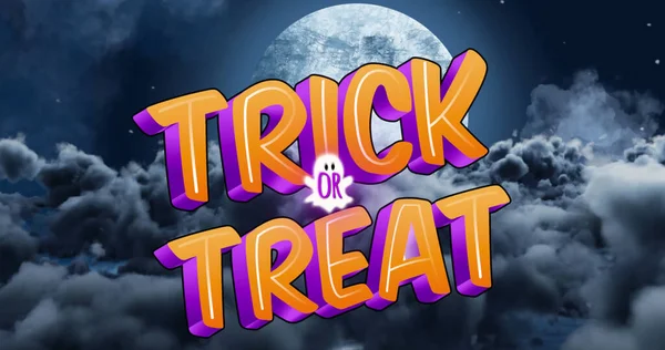Image of trick or treat halloween text over night sky with moon. halloween tradition and celebration concept digitally generated image.