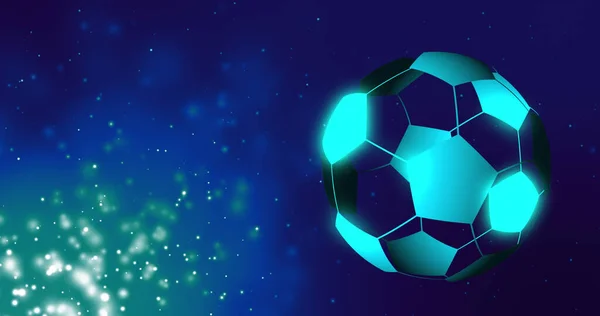 Image of digital football over light spots on black background. Global sport, technology and digital interface concept digitally generated image.