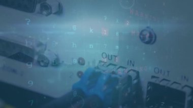 Animation of network of connections with numbers over stock market blackboard. Global business and digital interface concept digitally generated video.