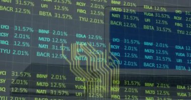 Animation of data processing over binary coding. Global finance business and digital interface concept digitally generated video.