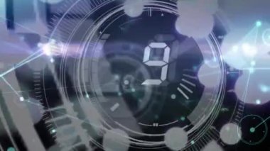 Animation of globe and network of connections over eye of woman in vr glasses using interface. Global connections digital interface technology and networking concept digitally generated video.