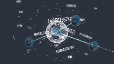 Animation of network of connections with icons over globe and black background. Global connections digital interface and technology concept digitally generated video.