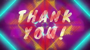 Animation of thank you text over colorful shapes. Social media and digital interface concept digitally generated video.