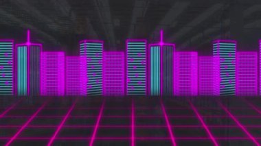 Animation of network of connections over digital city. Global business and digital interface concept digitally generated video.