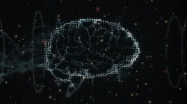 Animation of brain and human brain spinning on black background. Global connections digital interface technology and networking concept digitally generated video.