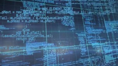 Animation of data processing over grid on black background. Global internet connections data processing and digital interface concept digitally generated video.