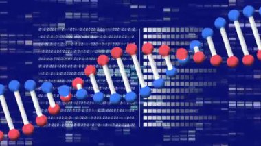 Animation of dna strand spinning over digital data processing. Medical research and technology concept.