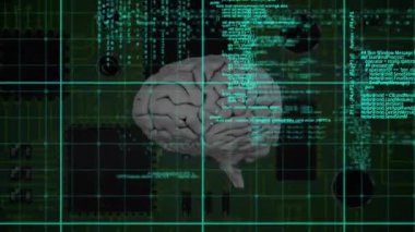 Çeşitli verilerle mavi arkaplan üzerinde dönen dünyanın animasyonu. Küresel covid salgını ve veri işleme kavramı dijital olarak oluşturulmuş video.