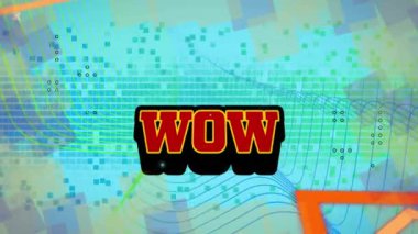 Animation of wow text over shapes. Social media and digital interface concept digitally generated video.