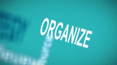 Animation of light beam over research, organize, resource, manage, strategy text on blue background. Digital composite, communication, business management.