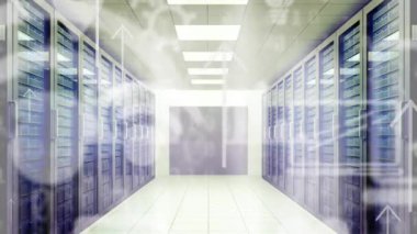 Animation of animation of data processing over computer servers. Global connections business digital interface technology and networking concept digitally generated video.