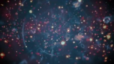 Animation of moving letters over spots. Abstract background and digital interface concept digitally generated video.