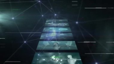 Animation of network of connections and data processing on black background. Science and digital interface concept digitally generated video.