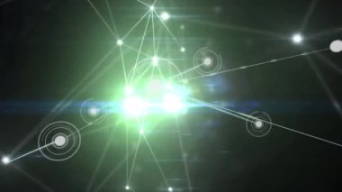 Animation of network of connections and light trails on black background. Global connections, computing and digital interface concept digitally generated video.