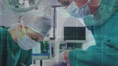 Hastanedeki doktorlar üzerinde kovid hücrelerin canlandırılması. Küresel tıp sağlık ve teknoloji konsepti dijital olarak üretilen video.