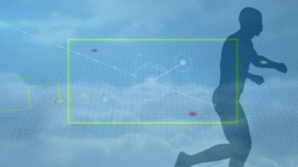 Animation Icônes Informatiques Abstraites Avec Silhouette Athlète Masculin Courant Arrière — Video