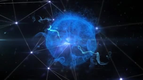 Анімація Мереж Язків Над Синіми Лініями Глобальна Технологія Обробки Даних — стокове відео