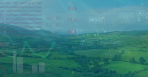 Animation Statistical Data Processing Aerial View Grassland Business Analytics Data — ストック動画