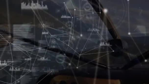 Animation Network Connections Data Processing Cockpit Plane Flying Sky Global — Stock videók
