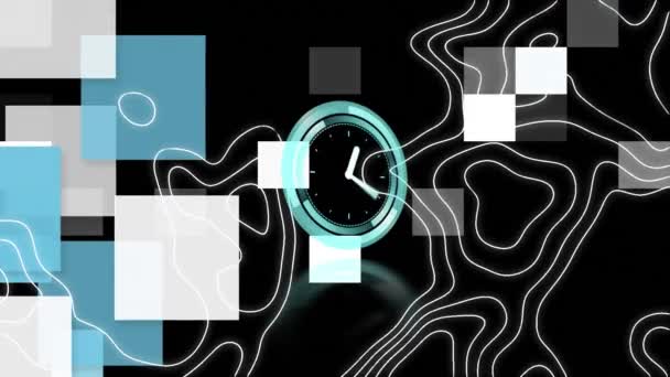 Animacja Zegara Poruszającego Się Szybko Nad Statystykami Przetwarzaniem Danych Finansowych — Wideo stockowe