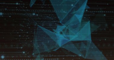 Image of blue shapes over data processing on black background. Global technology, online security and digital interface concept digitally generated image.