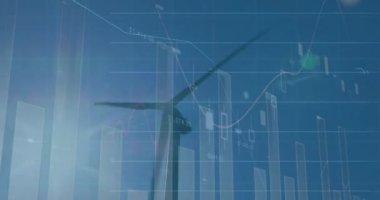Animation of green line and data processing over grid. Environment renewable energy and sustainability concept digitally generated video.