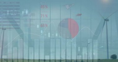 Animation of statistics and financial data processing over agriculture field. Global finance business and digital interface concept digitally generated video.