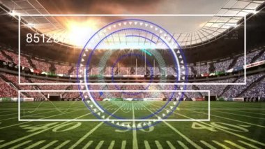 Animation of scope scanning over sports stadium. Global sports data processing digital interface and technology concept digitally generated video.