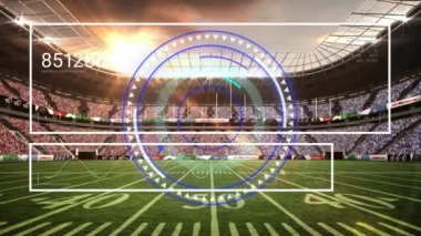 Animation of scope scanning over sports stadium. Global sports data processing digital interface and technology concept digitally generated video.