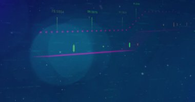 Animation of graphical business representation with bokeh and snow effect. Digitally generated, business, growth, futuristic, data, financial figures.
