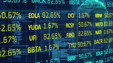 Veri işleme üzerinden bağlantı ağının animasyonu. Küresel iş dijital arayüzü teknolojisi ve dijital olarak oluşturulan ağ konsepti.