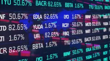 Animation of statistics and financial data processing over reindeer stock. Global finances business and data processing concept digitally generated video.