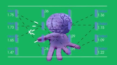 Animation of data processing over brain. Global business, patriotism and digital interface concept digitally generated video.