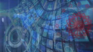 Animation of data processing and statistics over grid. Global connections technology and digital interface concept digitally generated video.