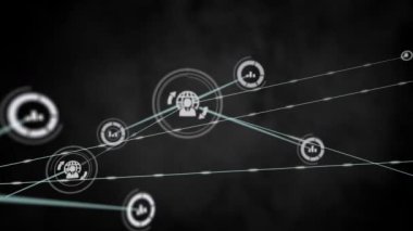 Animation of profile and network icons connecting dots on digital interface. Digital composite, communication, cloud computing, technology, connect the dots, networking, connection.