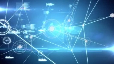 Animation of network of connections and data processing on black background. Global connections, computing and digital interface concept digitally generated video.