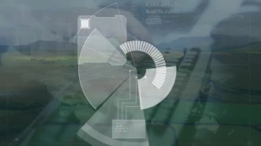 Animation of data processing and landscape over hands using computer. Global business and digital interface concept digitally generated video.