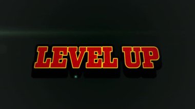 Digital animation of level up text over red and high score against blue explosion on black background. Video game entertainment and digital interface concept digitally generated video.