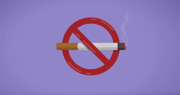 Анімація Знака Куріння Фіолетовому Тлі Глобальна Медицина Охорона Здоров Концепція — стокове відео