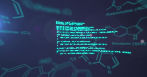 Анімація Хімічних Структур Обробка Даних Синьому Фоні Концепція Медичних Досліджень — стокове відео