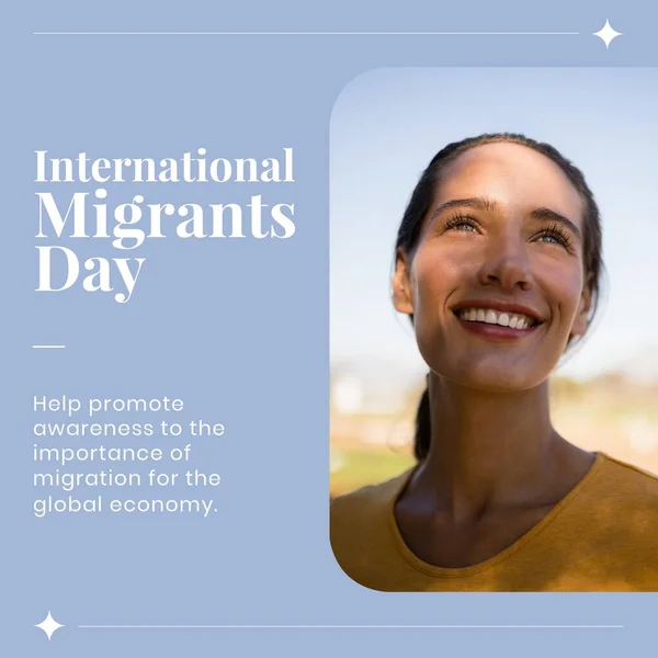 Zusammensetzung Des Textes Zum Internationalen Migrantentag Über Die Kaukasische Frau — Stockfoto