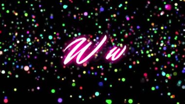 Animation of wow text over colorful spots on black background. Social media and digital interface concept digitally generated video.