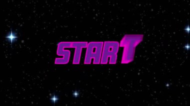 Animation of start text over stars on black background. Social media and digital interface concept digitally generated video.