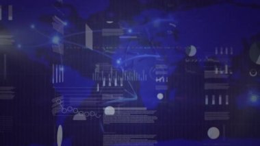 Animation of infographic interface with dna helix over illuminated lights in background. Digitally generated, hologram, reports, database, medical and technology concept.