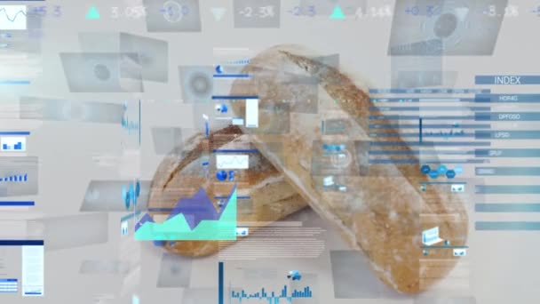 Animation Graphs Charts Data Processing Digital Interface Bread Loafs Table — Stok video