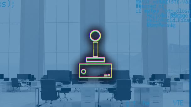 Animation Retro Joystick Icon Coding Chairs Computers Office Digital Composite — Stock videók