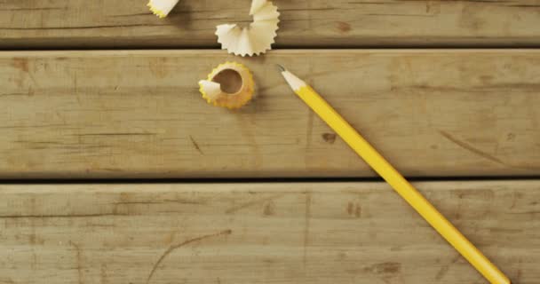 Video Pencil Peels Wooden Surface School Equipment Tools Learning Education — стоковое видео