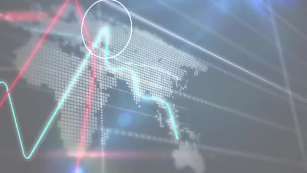 Animation Clock Wave Graph Bar Graph Trading Board Map Glare — Stock video