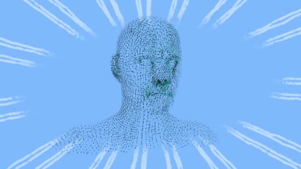 Animation Light Trails Spinning Human Head Model Blue Background Medical — Video Stock