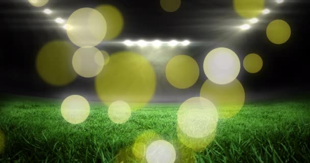 Animation Falling Glowing Dots Football Stadium World Cup Soccer Concept — стоковое видео